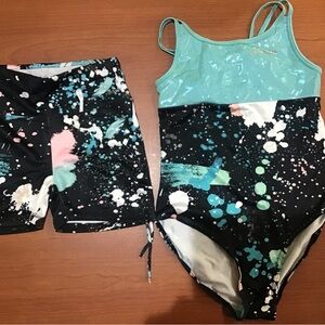 Justice Teal and Pink Swimsuit Set